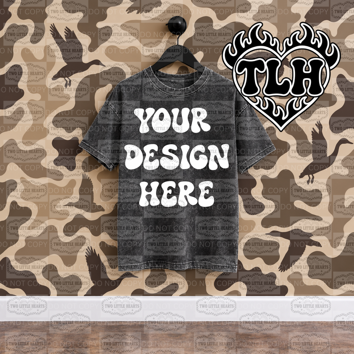 Black tee Camo Mock up