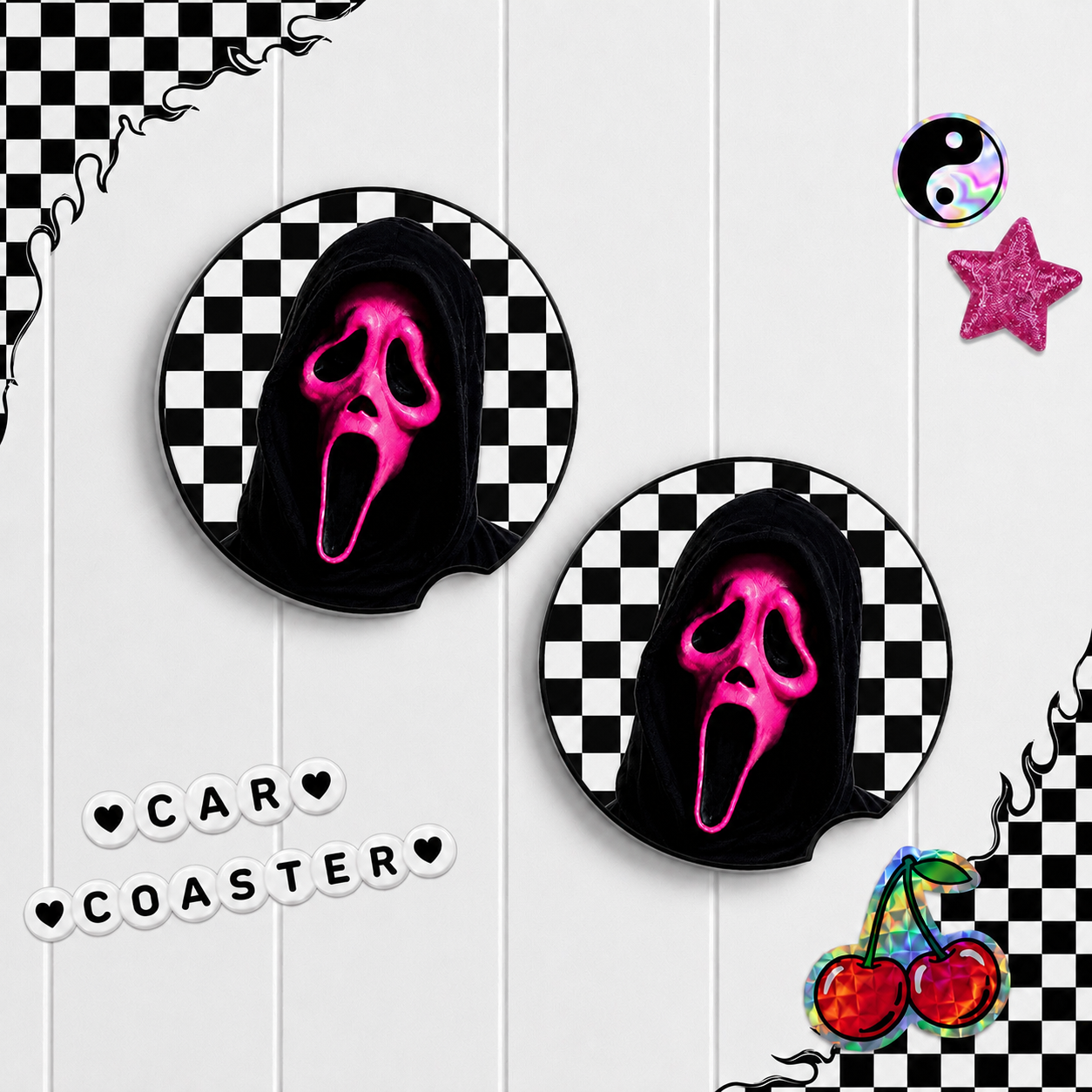 Pink Mask Car Coaster